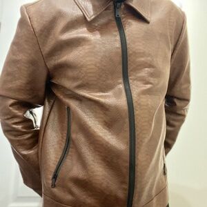 DKNY designer Snake Leather Jacket Mens Brown